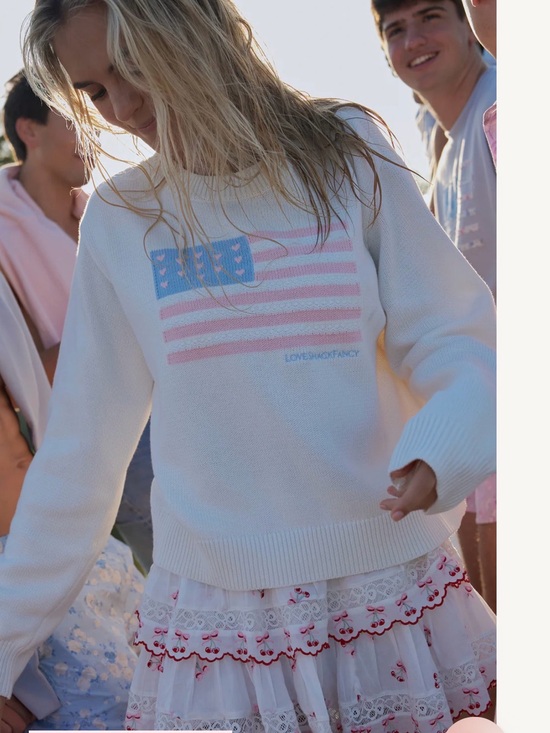 LoveShackFancy Sweaters - LoveShackFancy Sparkle Ty Heritage Flag Pullover Americana Sweater - M